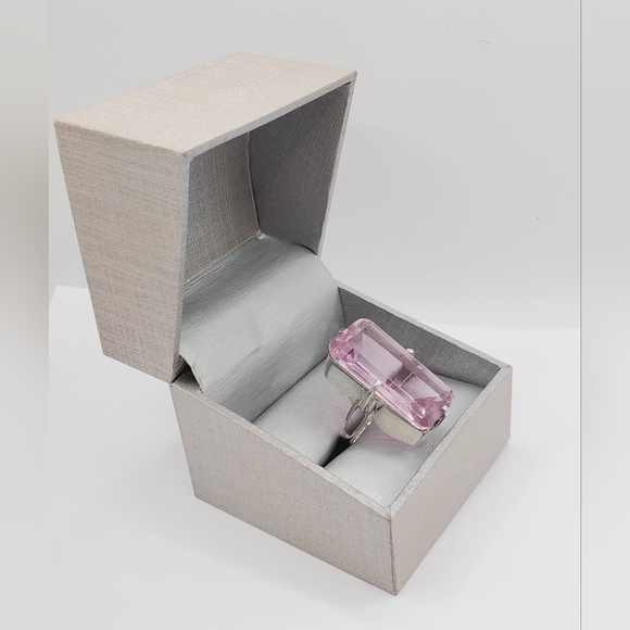 Emerald Cut Simulated Pink Kunzite 925 Sterling Silver Statement Ring - Picture 6 of 6